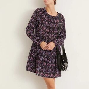 XIRENA Lea Shirred Off the Shoulder Tiered Silk Blend Dress Black Beauty Floral